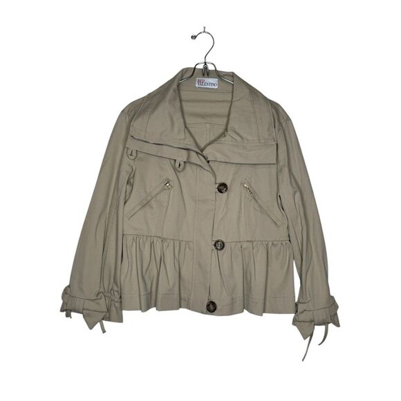 Valentino Womens Jacket Full Zip Peplum Shawl Collar Long Sleeve Buttons Beige 4 - Picture 1 of 10